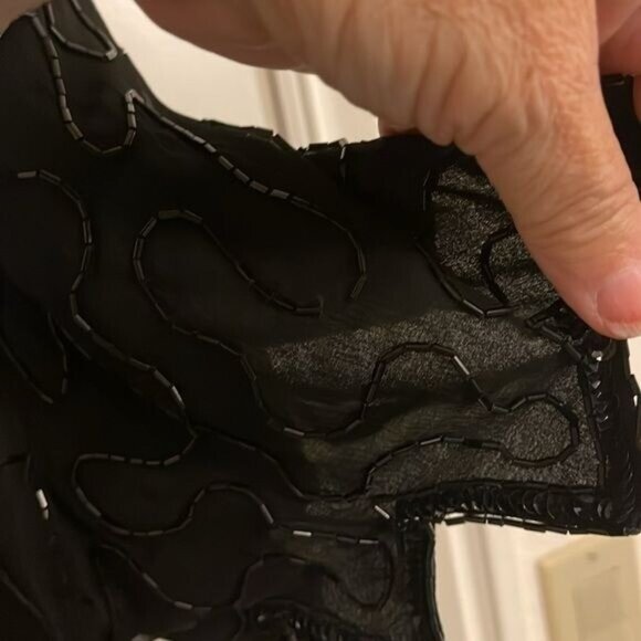 NWT Vtg. LAWRENCE KAZAR BLACK beaded handmade short sleeve SILK DRESS women’s L - Picture 13 of 16